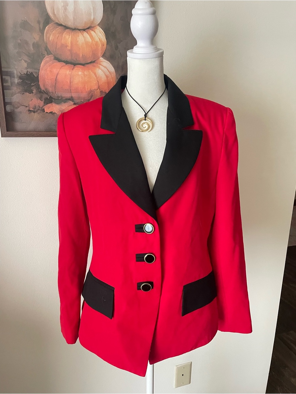 Kasper for A.S.L. 90s Vintage Red & Black Colorblock Tuxedo Blazer US 12